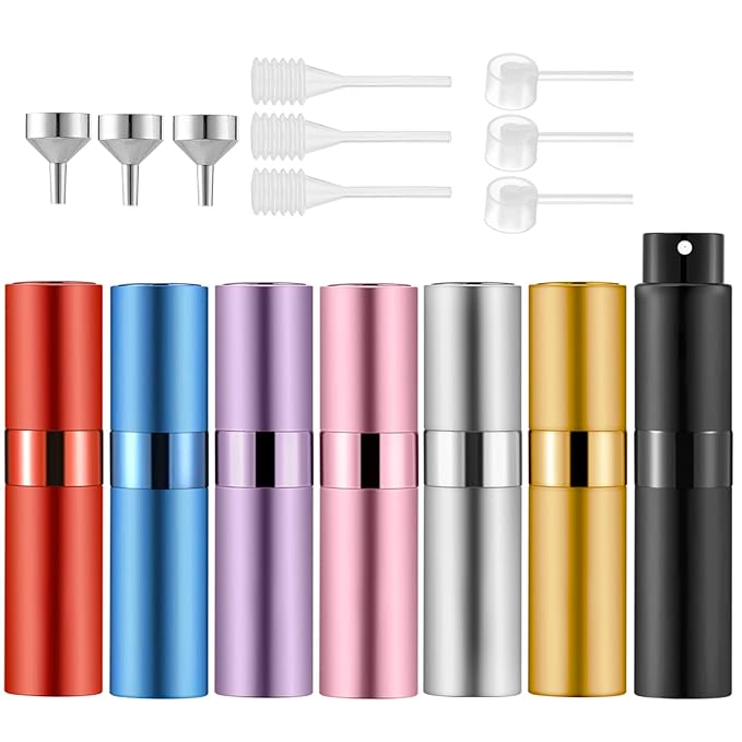 Lil Ray 8ml Portable Mini Perfume Atomizer(7 PCS) Refilable Empty Small Spray Bottle with Lifting Nozzle for Travel, Pocket Cologne Sprayer (7 Colors)