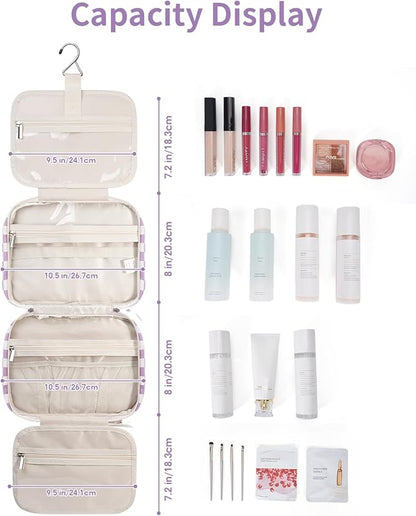 Narwey Hanging Toiletry Bag for Women Travel Makeup Bag Organizer Toiletries Bag for Travel Size Essentials Accessories Cosmetics (Purple Checkerboard (Medium))