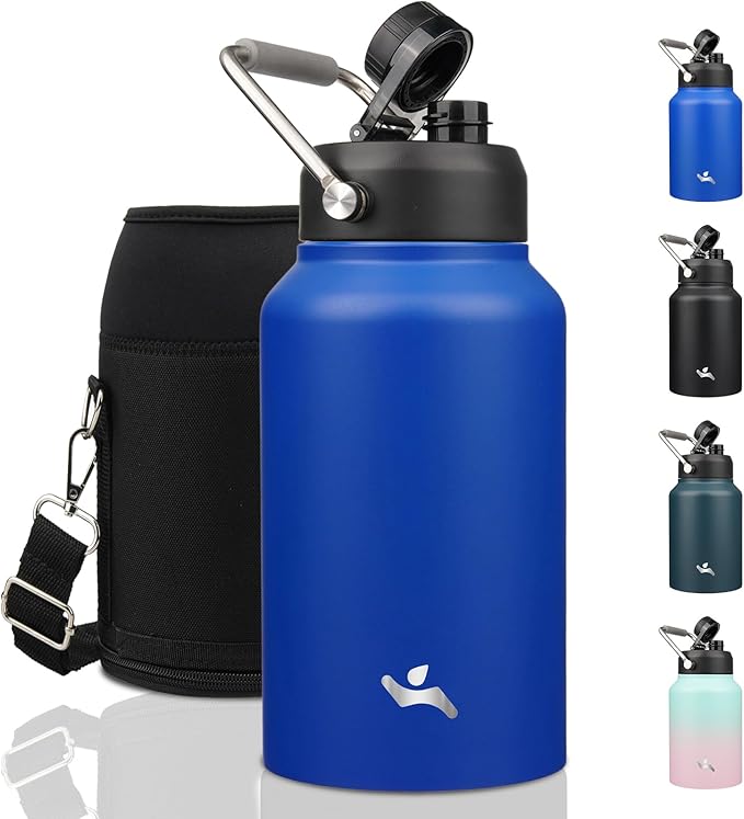 Jug with Handle,87 oz Insulated Water Bottle with Carrying Pouch, Double Wall Vacuum Stainless Steel Metal Bottle,Blue