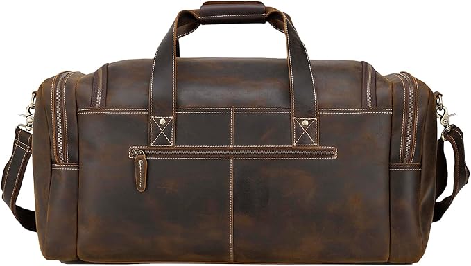 Polare 23" Full Grain Cowhide Leather Gym Duffle Weekender Overnight Travel Duffel Bag For Men