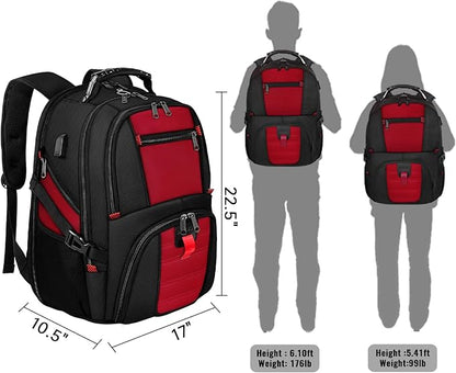 YOREPEK 18.4 Laptop Backpack,Large Backpacks Fit Most 18 Inch Laptop with USB Charger Port,TSA Friendly Flight Approved Weekend Carry on Backpack with Luggage Strap for Men and Women, Red