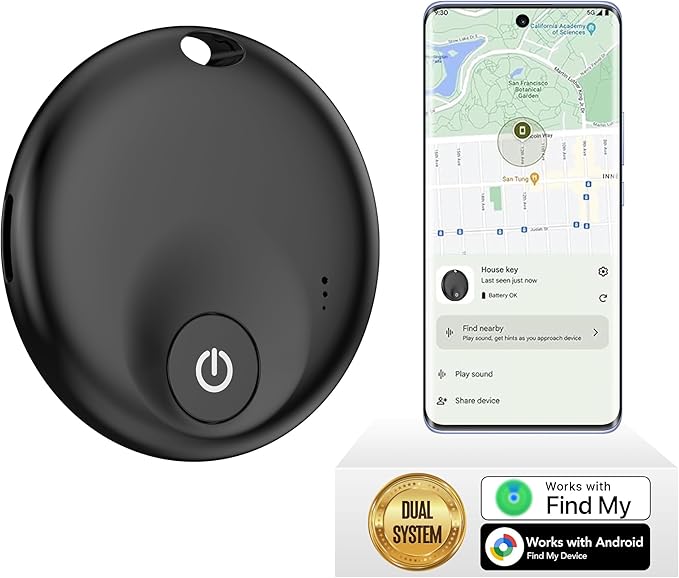 2025 Upgraded Dual-System Tracker for iOS or Android, Bluetooth Smart Tracking Tag/Luggage Tracker/Key Finder/Item Locator/Backpack/Bicycle,(Black)