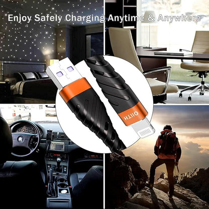 OIITH Apple MFi Certified iPhone Charger Cable 3 Pack 6 Ft, Long Lightning Charging Cord, Fast 2.4A iPhone USB Cord Compatible with iPhone12/11/XS/Max/XR/X/8/8P/7P/6 - Orange