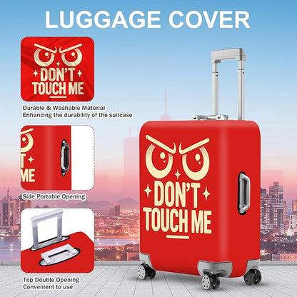 ANNA QUEEN Funny “Don’t Touch Me” Luggage Cover, Bold Red Suitcase Protector with Angry Eyes Design, Stretchable, Washable Travel Cover for 28-30 Inch Luggage