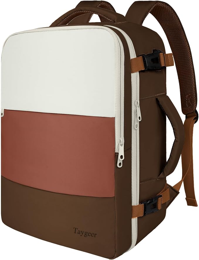Taygeer Travel Backpack for Women Men, Airline Approved Carry on Backpack with USB Charging Port & Laptop Compartment, Weekender Bag for Weekender Gym, Work, Hiking Essentials, Khaki Beige