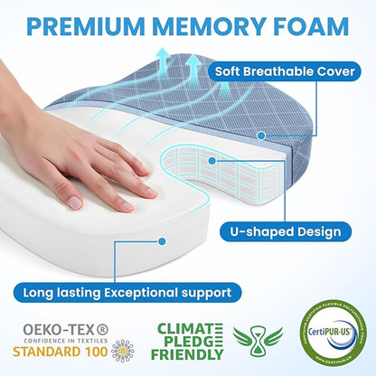 TushGuard Office/Car Seat Cushion, Non-Slip Sciatica & Back Coccyx Tailbone Pain Relief Chair Pad, Memory Foam Butt Pillow for Computer Desk, Wheelchair, Driving (Light Blue)