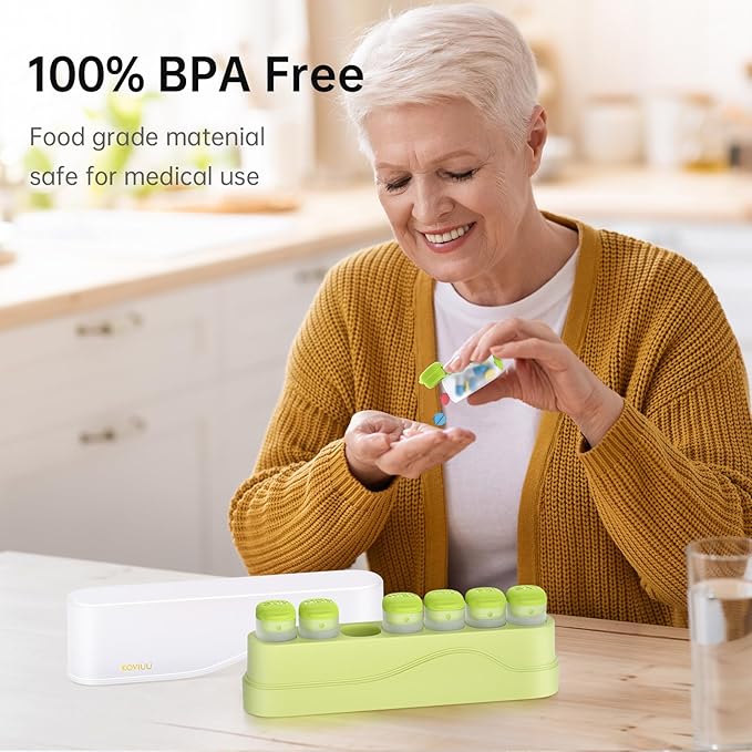 Weekly Pill Organizer 1 Time a Day, KOVIUU Removable Pill Box 7 Day, Portable Travel Pill Case, Once Daily Medication Container Holder, Week Pillbox Dispenser for Vitamin Medicine Supplement, Green