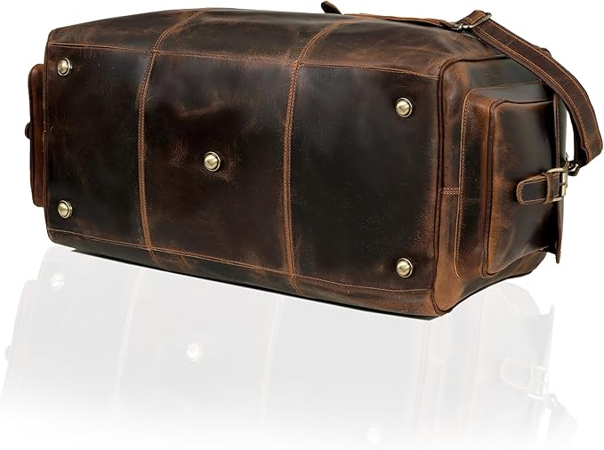 Large Italian Leather Duffle Travel Weekender Overnight Sports Duffel Bags For Men And Women- 22 Inch