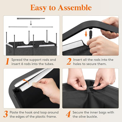 Lifewit 165L Laundry Basket with Lid, Large Laundry Hamper with Plastic Handles and Removable Bag, Foldable Tall Dirty Clothes Hampers for Laundry for Laundry Room, Bedroom, Bathroom, Dorm, Dark Gray