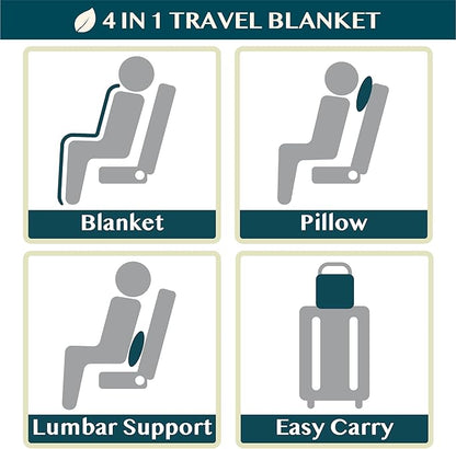 PAVILIA Travel Blanket and Pillow, Arms Opening Airplane Blankets for Adults, Compact Plane Blanket with Arm Hole 2-in-1 Bag for Flight Car Camping Fit in Luggage Backpack Traveler Gift, Navy Blue