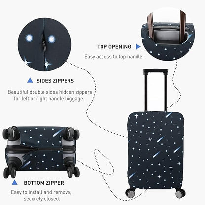 Travel Luggage Cover Protector Stretchy Washable Suitcase Cover With Zippers For 27-30 Inch Luggage (L, Black, Starrysky)