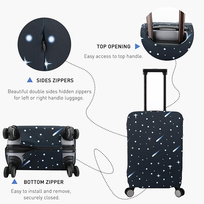 Travel Luggage Cover Protector Stretchy Washable Suitcase Cover With Zippers For 18-22 Inch Luggage (S, Black, Starrysky)