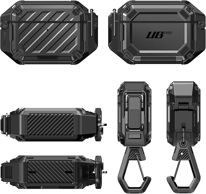SUPCASE for AirPods Pro 3 Case with Lock & Carabiner, [IP68 Waterproof] [Military-Grade Protection] [Supports Wireless Charging] Anti-Scratch Hard Shell Cover for AirPods Pro 3rd Gen, Black