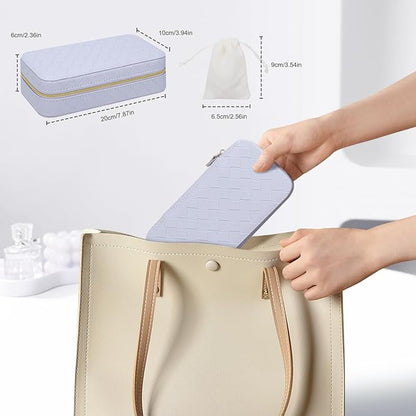 DesignSter Jewelry Organizer, Small Portable Travel Jewelry Storage for Women, Woven Embossed PU Jewelry Case with Mirror for Ring Earring Necklace Bracelet