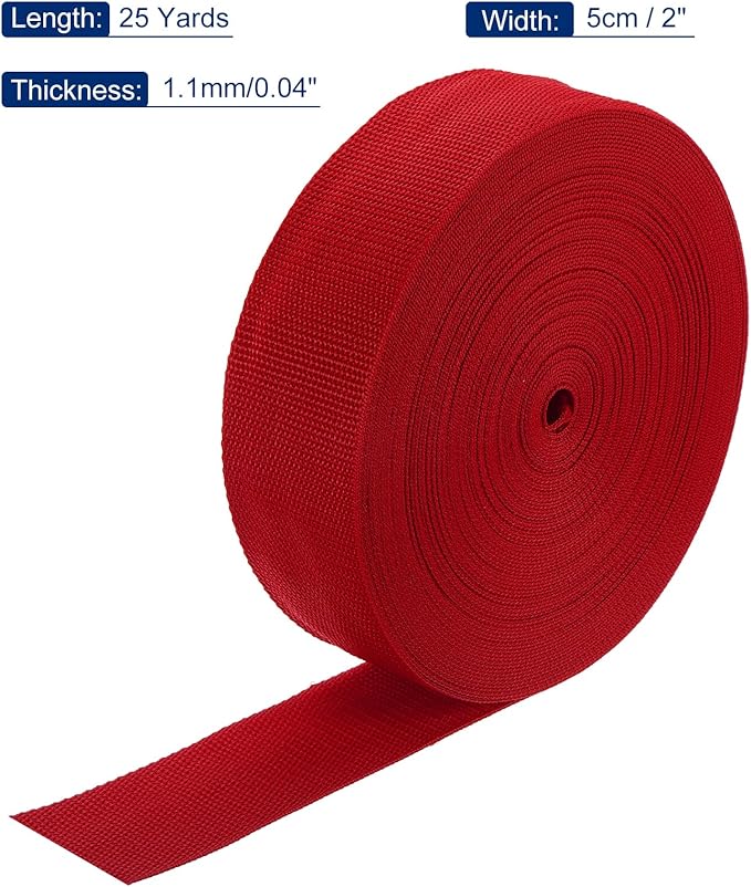 MECCANIXITY Lightweight Polypropylene Webbing Strap 2" 25 Yard Backpack Strapping Band Red for Outdoor Luggage Cargo Straps