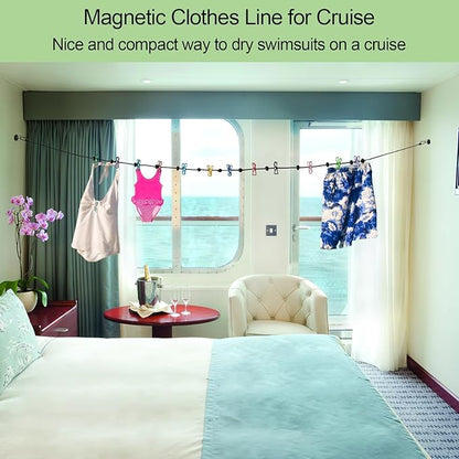 Retractable Magnetic Clothes Line for Cruise Ships with Magnetic Hooks,Portable Ship Approved Clothesline for Rv Cruise Ship Essentials 2025&2026 (Multi-Colored, 1)