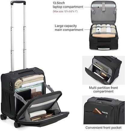 Hanke 16 Inch Underseat Carry On Luggage with Wheels Small Suitcase Softside Luggage Bags for Travel Lightweight Suitcases with Wheels Travel Luggage Personal Item for Men and Women(Dark Gray)