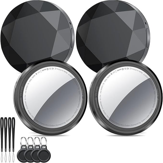 Air Tracker Tags-4 Pack | Bluetooth Tracker Work with Apple Find My (iOS Only), Smart Tag with Protective Case/Keychain/Lanyard, Item Finder for Key/Wallet/Bag, Replaceable Battery, Ink Black