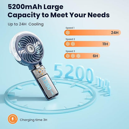 HandFan 5200mAh Upgraded Handheld Misting Fan, Portable Mister Fan Rechargeable, Spray Water Mist Fans, Electric Hand Cooling Ice Fans for Summer Beach Travel Concerts, Gifts for Women(Royal Blue)