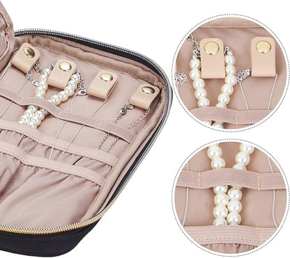 NISHEL Travel Jewelry Case, Holiday Organizer for Necklaces, Earrings, Rings, Bracelets, Watch, Black