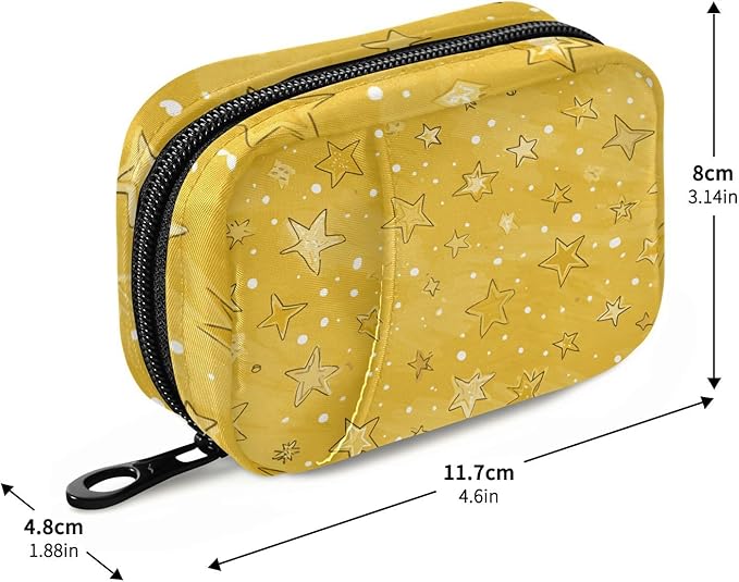 Cute Golden Stars and Dots Travel Pill Organizer Case Box Container Weekly Portable Vitamin Medicine Holder Storage Bag with Zipper Removable