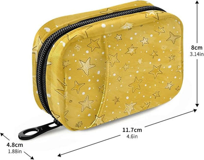 Cute Golden Stars and Dots Travel Pill Organizer Case Box Container Weekly Portable Vitamin Medicine Holder Storage Bag with Zipper Removable