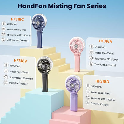 HandFan 5200mAh Upgraded Personal Misting Fan, Rechargeable Handheld Mister Fan, Spray Water Mist Fans, Portable Cooling AC, Electric Mini Hand Fans for Beach Travel Outdoors(Black)