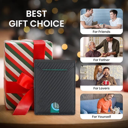 Mens Wallet | 11 Credit Card Holder | Built-In Money Clip | Slim Minimalist | RFID Blocking | Premium Leather | Gift for Him, Carbon, SNM097