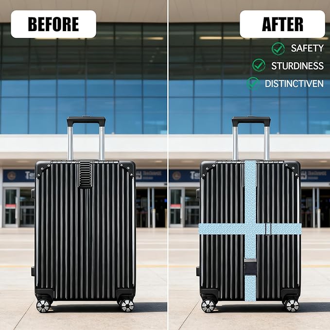 Nuxovilar Luggage Straps of 2 Set Small Blue Purple Mushrooms Pattern, 1.96x90.5 inches - Luggage Straps for Suitcases, Great for Nature Trips, Hiking, Leisure Travel