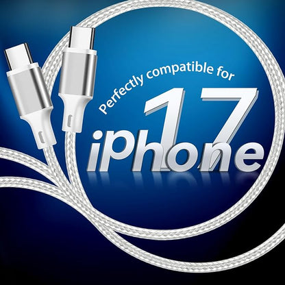 cugunu USB C to USB C Charger Cable, 5 Pack [3/3/6/6/10ft] Type C Fast Charging Cord High Data & Transfer Wire Compatible for iPhone 16/15/Pro/Plus/Pro Max iPad Pro Air 5 Samsung Galaxy(Silver)