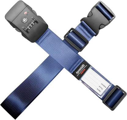 Cross Luggage Strap Belt for 20"-32" Suitcase with TSA Approved 3-Dial Combination Lock Wide Adjustable Packing Straps Travel Accessories, Blue