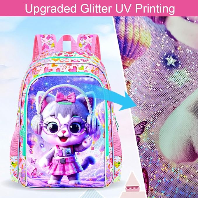WZLVO 3PCS Kids Backpack for Girls, Unicorn Dinosaur Animal Prechool Elementary Kindergarten School Bookbag with Lunch Box