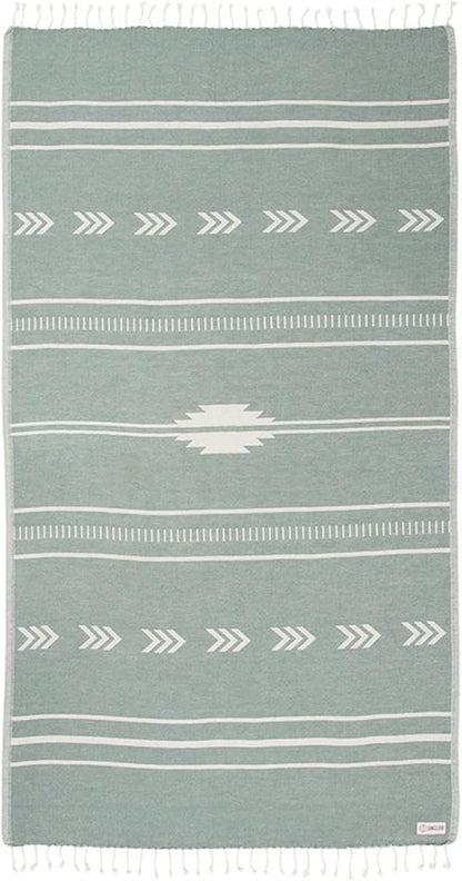 Sand Cloud Turkish Beach Towel - Sand Free - 100% Organic Turkish Cotton Yarn - Quick Dry Towel for Beach, Picnic Blanket or Throw - As Seen on Shark Tank - Santa Fe (Green)