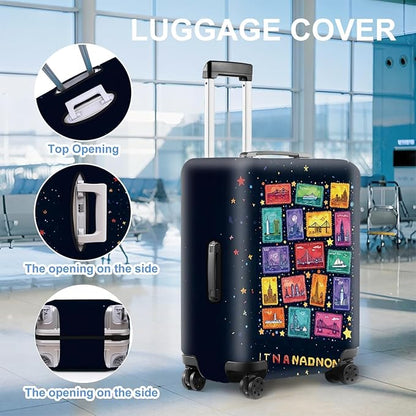 Colorful City Landmarks Luggage Cover – Fun and Vibrant Travel Suitcase Protector, Fits Wheeled Luggage for Stylish Travel,Fits 24''–26'' Suitcases (Size M)