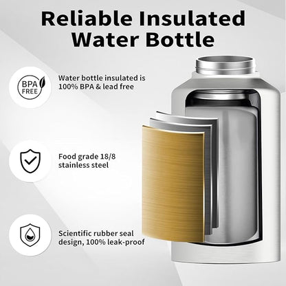WATERSY 2/3 Gallon Water Bottle Insulated(Cold for 48 Hrs),BPA Free&Leak Proof,87oz Stainless Steel Water Jug/Flask,Big thermo,Large Water Bottle with Handle for Gym,Hiking,Camping,Stainless