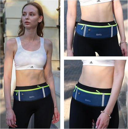 BOYATU Running Belt, Waist Pack - Workout Fanny Pack, Slim Runner Belt with Phone Holder, Blue 2, Waterproof, Adjustable