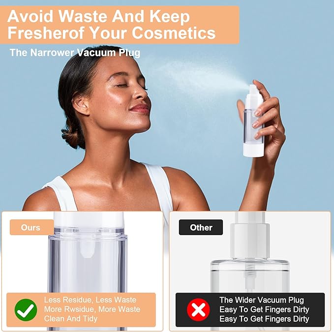 20 Pack Airless Pump Jars Set, 3.34/1.7/1/0.5/oz Refillable Travel Size Containers, Gold Travel Bottles Empty Lotion Container, Glass Jars for Toiletries Moisturizer Container