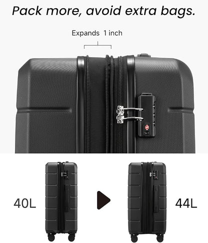 Carry On Luggage 22x14x9 Airline Approved with Spinner Wheels, Expandable Hardside Suitcase, Black