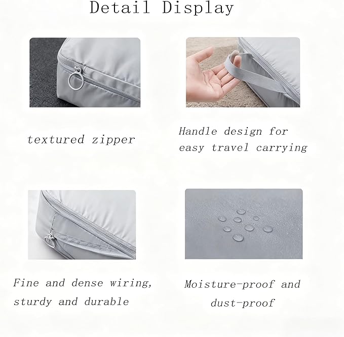 6-piece travel compression packaging cube - foldable travel bag expandable, luggage storage bag. (grey)
