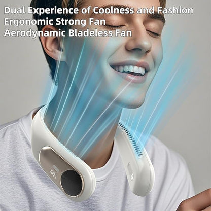 Portable Neck Fan,Personal Wearable Bladeless Fan,LED Display,4-Speeds,6000mAh USB Rechargeable,360° Strong Cooling Wind,Hands Free,Long Lasting,Birthday Gifts for Men Women Dad Mom (Light grey)