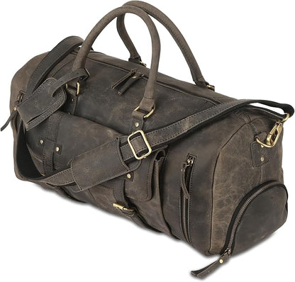 KomalC Leather Travel Duffel Bags for Men and Women Full Grain Leather Overnight Weekend Leather Bags Sports Gym Duffle
