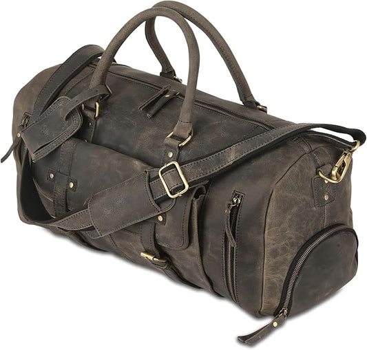 KomalC Leather Travel Duffel Bags for Men and Women Full Grain Leather Overnight Weekend Leather Bags Sports Gym Duffle