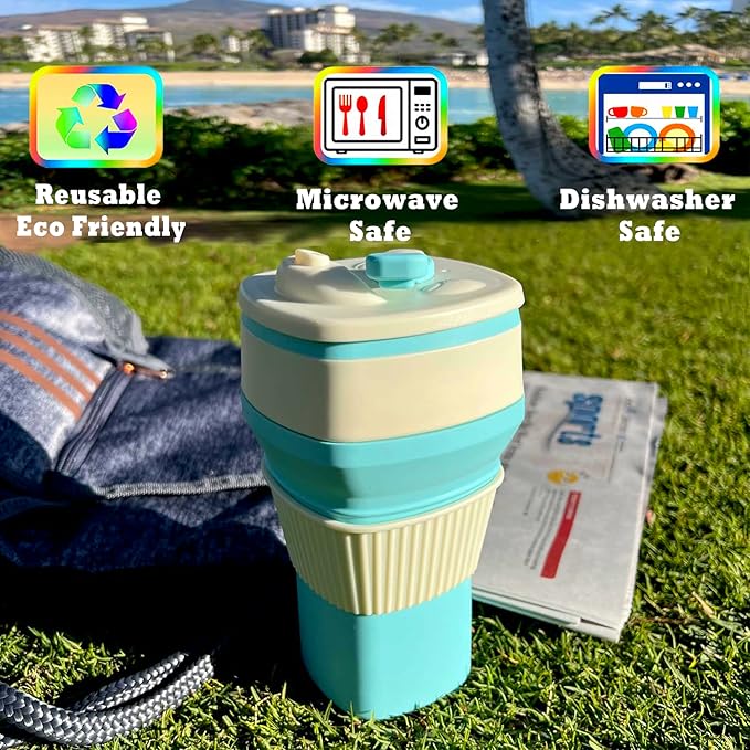 Collapsible Silicone Cup, Safe & Portable, for Hot & Cold Drinks, 18.6 oz (550 ml) - Travel, Camping, Office, and More – Tanager Turquoise