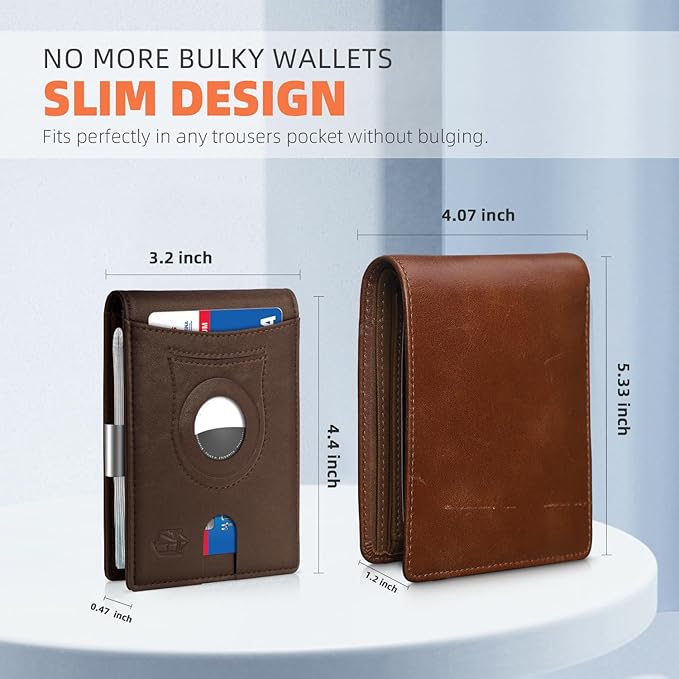 Zitahli Men's Wallets Airtag Holder Slim Rfid Leather with Gift Box
