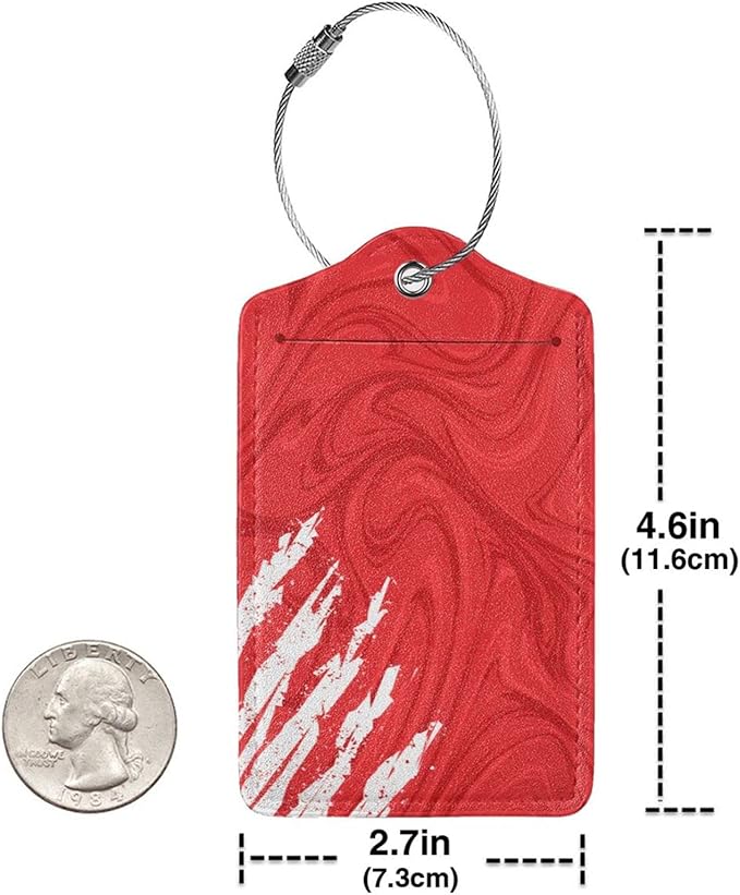 2-Pack Artistic Red Luggage Tags for Suitcases, Leather Art Abstract Style Baggage Tag with Loop, Cool White Scratches Bag Tags Private Name ID Labels for Women Girl Men Boys Travel Baggage Suitcase