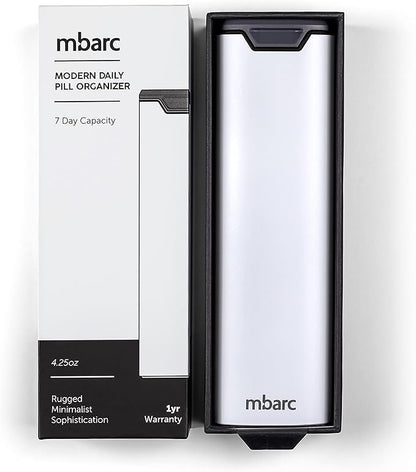 7 Day Weekly Pill Organizer by mbarc - Premium Stylish Aluminum and Wood Large Capacity Pill Box for Supplements, Pills, Vitamins and Medicine. (White)