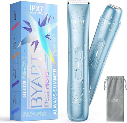 Dual Head Electric Shaver for Women - Rechargeable Body Hair Trimmer, 5-Min Fast Charge for Travel, Portable Facial Hair Removal for Ladies, Dermaplane Razor for Women Face, Birthday Gifts (Blue)