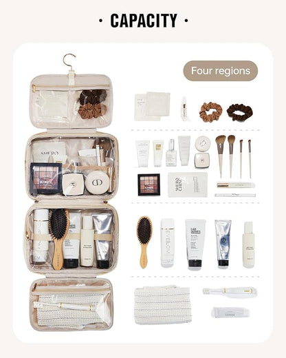 EACHY Travel Toiletry Bag with Hanging Hook, Portable Makeup Cosmetic Bags for Women, Water-Resistant Full-Size Travel Accessories (Pink)