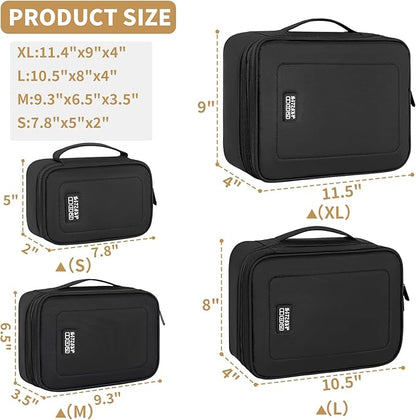 AKOZLIN Padded 4pcs/set Double Layer Travel Organizer Office Cord Cable Electronics Accessories Bag Electrical Cord Management Case Black