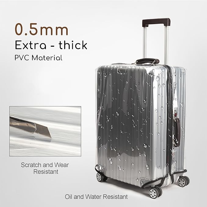 No Disassembly Suitcase Covers for Luggage - 22 Inch Extra Heavy Duty Clear Luggage Cover Protector, Transparent PVC Luggage Protector Suitcase Cover